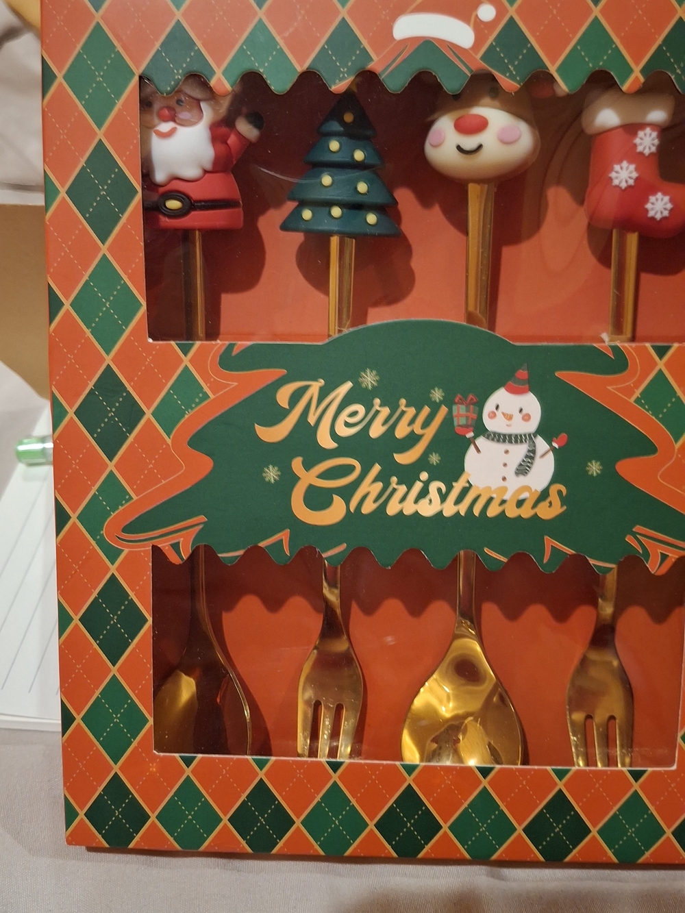Gold Holiday Flatware Set with Festive Character Handles - Picture 2 of 3